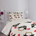 thumbnail image 4 of Ambesonne Penguin Quilted Coverlet 2 Pcs, Romance Heart Shape, Twin Size, Mustard White Black, 4 of 5