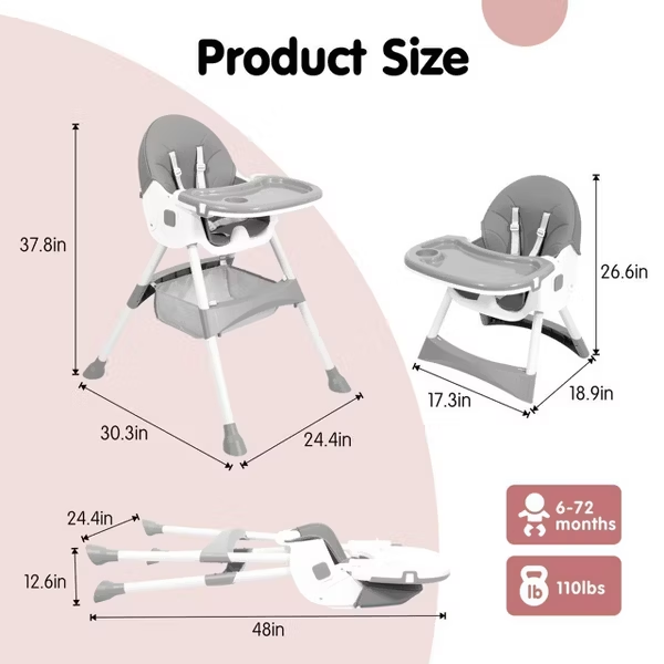 Tumajup 6-in-1 Convertible High Chair, Gray photo 7