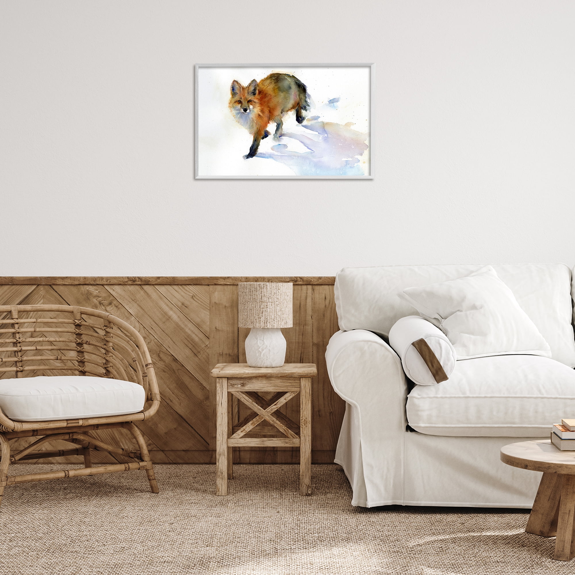 Stupell Industries Stepping Fox in Snow Animals & Insects Painting White Framed Art Print Wall Art, 24 x 16