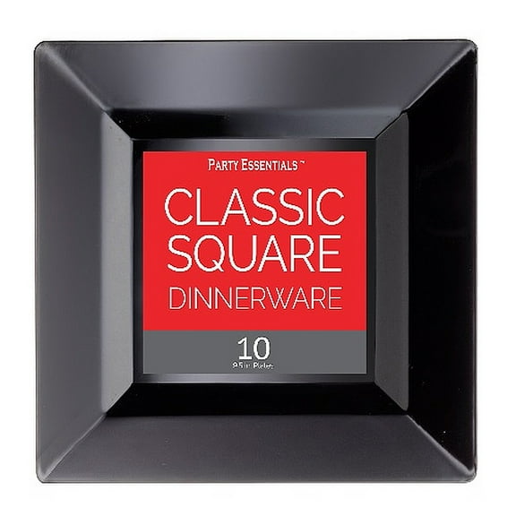 1 - Party Essentials 9.5" Classic Square Plates - Black 10 Ct.