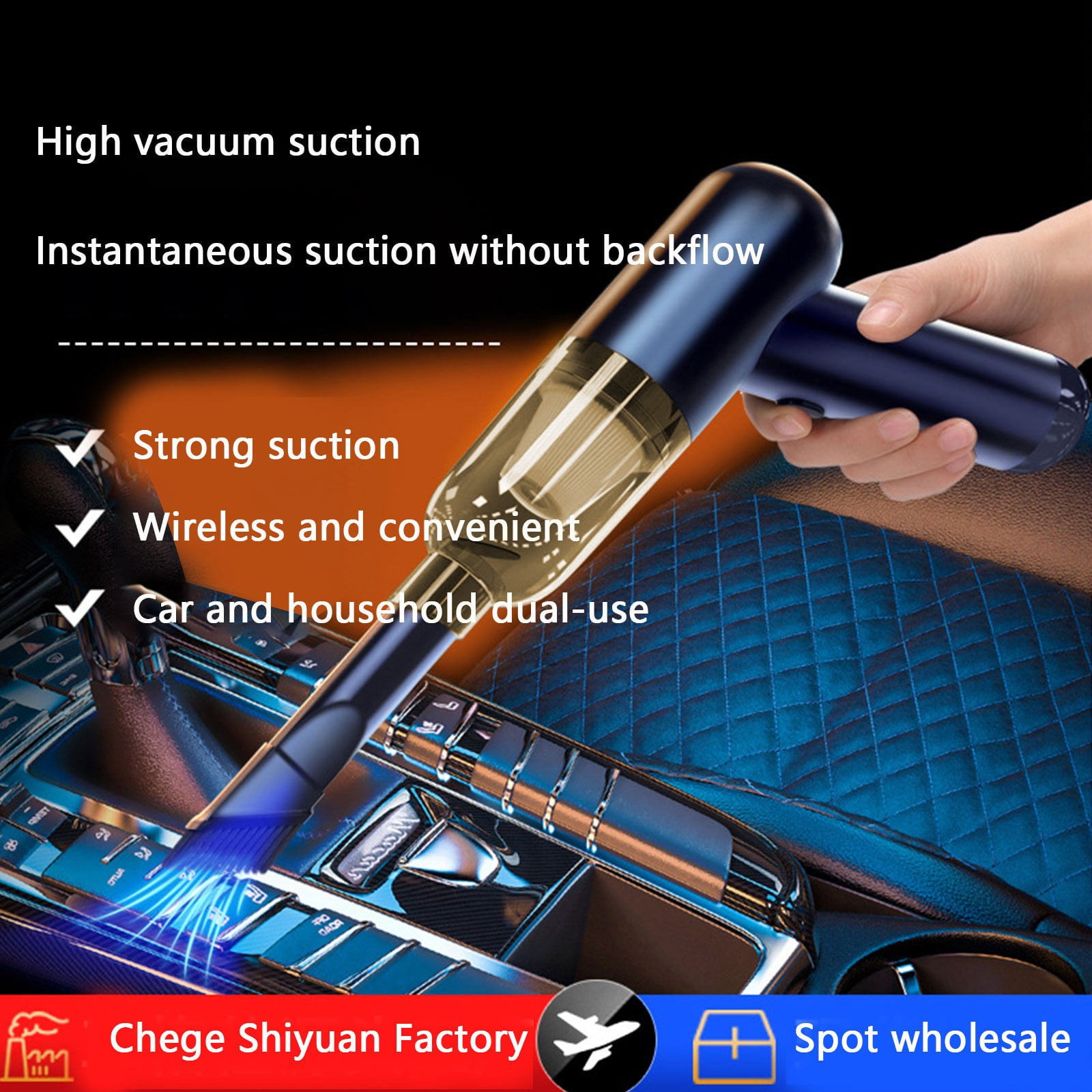 Handheld Car Vacuum Cleaner, 10000PA Rechargeable Hand Vacuum, Wet and Dry Handheld Vacuum Cleaner for Car, Home, Office, Compact, Portable with Fast Charging