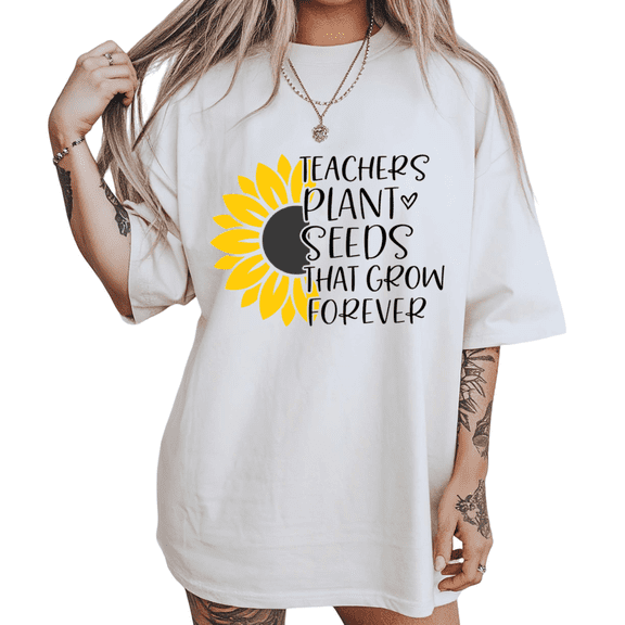 UNISHE Womens Inspirational Teacher Sunflower Graphic Short Sleeve Crewneck T-Shirt S-5XL White Tops