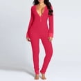 thumbnail image 2 of Pijama con solapa abotonada funcional para adultos, ropa de dormir de una pieza, color rojo, de manga larga, para el hogar, para Navidad, novedad de 2021, 2 of 4