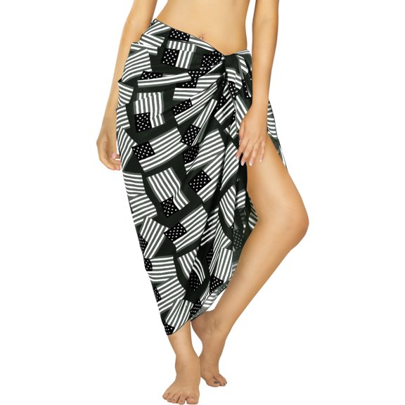 HAPPY BAY Women's Beachwear Summer Bikini Wraps Beach 4th of July Wrap Swim Cover Up Swimwear Skirt Sarong Coverups for Women One Size Black, Allover US Flags