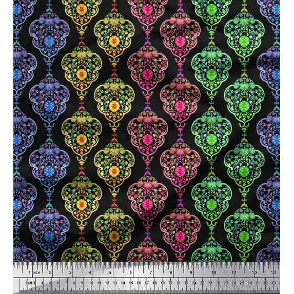 Soimoi Cotton Duck Fabric Floral & Damask Ethnic Print Fabric by the Yard 42 Inch Wide