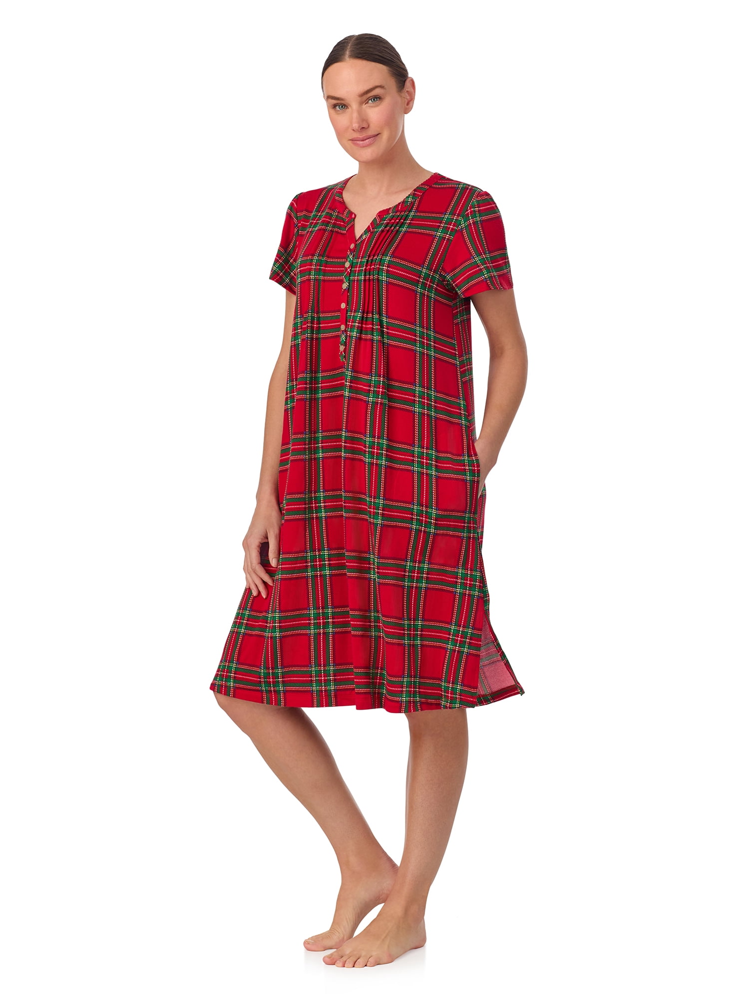 Aria Women’s Short Sleeve Split Neck Sweater Knit Nightgown, Sizes XS-5X