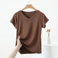 thumbnail image 5 of VgaVtl Womens Plus Tshirts V-Neck Short Sleeve Cotton Plus Size Womens Tops Layering Slim Stretch Plain Everyday Shirts,Brown L, 5 of 6