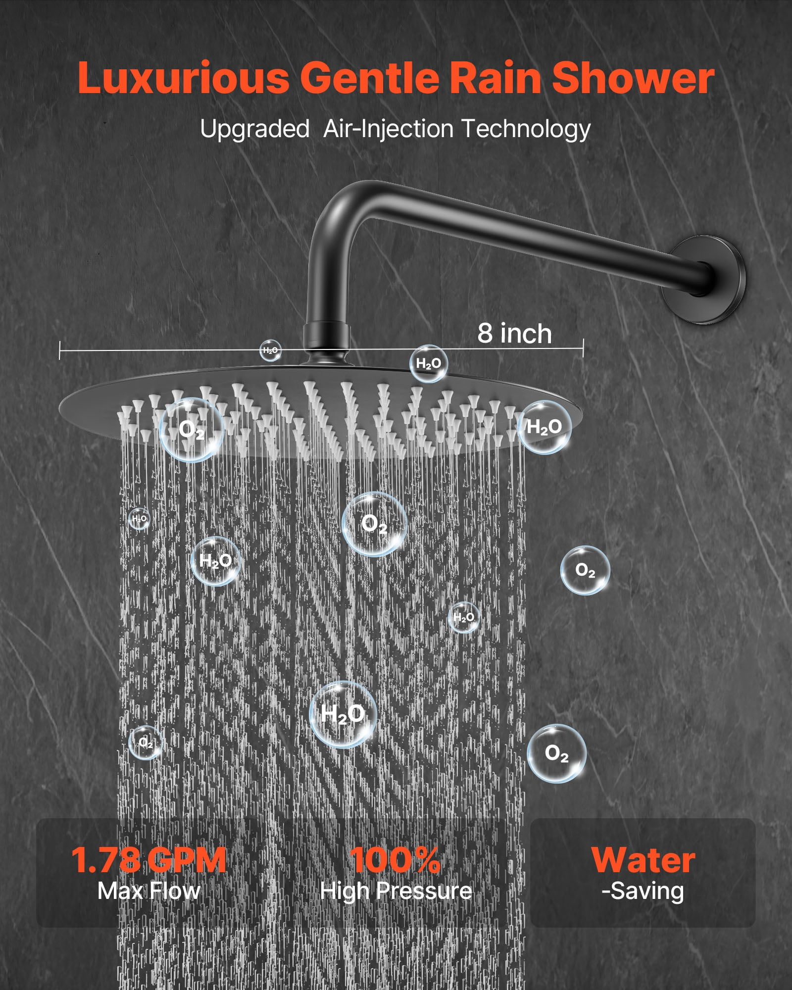 VEVOR Shower Faucet Set, Rainfall Bathroom Shower System with 8-Inch Round Rain Shower Head and Handheld Spray, Wall Mounted Bath Fixtures with Brass Valve and Trim Kit, Matte Black
