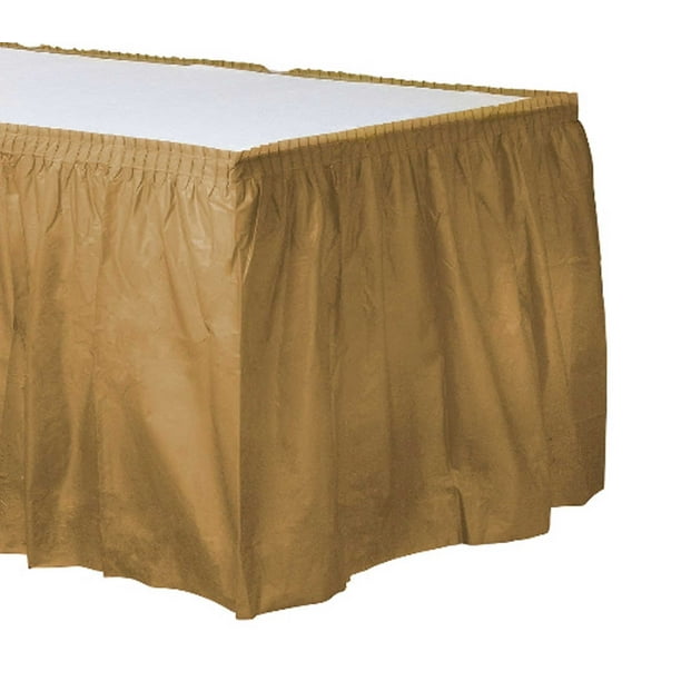 Gold Plastic Table Skirt Stick On Disposable 29" x 14' Rectangular