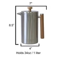 thumbnail image 2 of French Press Coffee Maker, Maximum Flavor Coffee Brewer with Superior Filtration, 2 Cup Capacity, Silver with Wood Finish, ABN5M010-SSW, 2 of 5