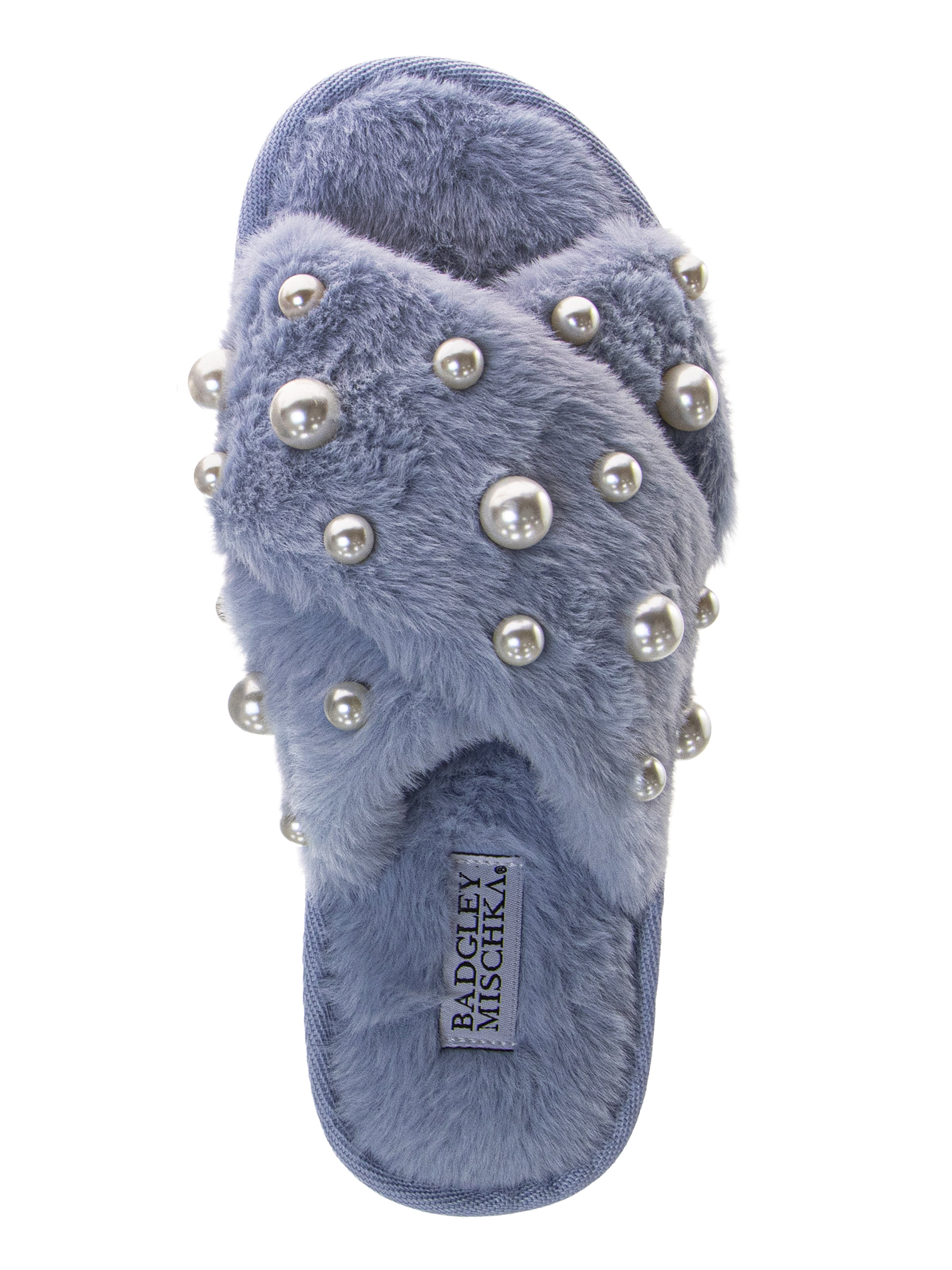 Badgley Mishka Women's Cross Strap Slippers with Pearls Details