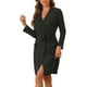 thumbnail image 4 of Bata de mujer INSPIRE CHIC de punto acanalado, de longitud hasta la rodilla, bata de dormir corta elástica con bolsillos, color negro, 4 of 5