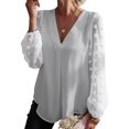 thumbnail image 2 of Women'S Casual Summer Blouses, Long Sleeve Business Blouses, Button Down V-Neck Chiffon Pom Pom Blouses White L, 2 of 7