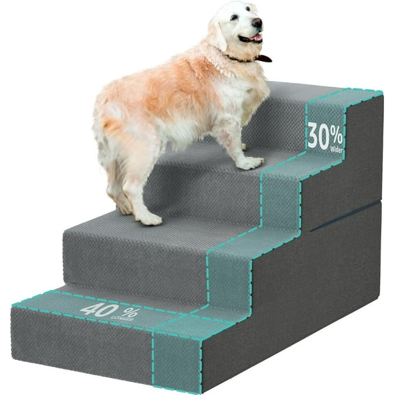 Large Dog Stairs for High Beds - 24 Inches Tall Extra Wide Pet Steps for Large Dogs to Get on Bed 4 Deep Step for Couch