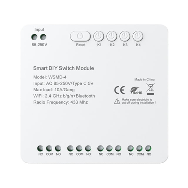 Wi-Fi Intelligent Switch Module Compact Maison Contrôle de Minuterie Commande Vocale Application Sans Fil Télécommande 4 Canaux Switch Module Compatible avec la Maison et