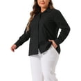 thumbnail image 4 of Agnes Orinda Women's Plus Size Button Down Shirts Cotton Stand Collar Long Sleeve Formal Solid Work Shirt Blouses Tops 4X Black, 4 of 6