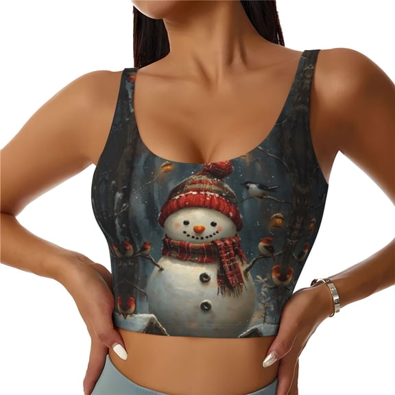 Christmas snowman and bird Sports Bras for Women High Support - Soft Athletic Crop Workout Tank Top for Women
