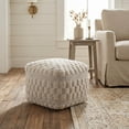 thumbnail image 2 of LR Home Small Over-tufted Geometric Indoor Square Pouf, Cream, 18" x 18" x 14", 2 of 9