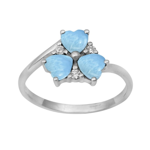 Mooneye Three Stone 4 mm Larimar 925 Sterling Silver Valentines Day Gifts Women Heart Ring