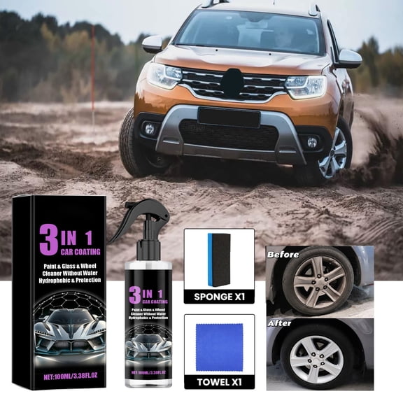 Fast Acting Ceramic Car Coating Spray 100ml - 3 in 1 NanoTop Coat Wax,, Hydrophobic High Gloss Protection Kit with Sponge & Towel