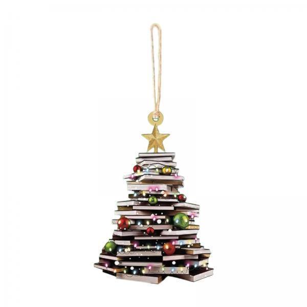 Colgante de árbol de libros,Adorno para árbol de Navidad con forma de libro,Colgante decorativo acrílico con forma de pila de libros,Adorno colgante para estantería,regalo para amantes de