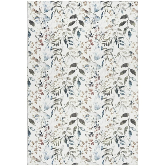 4' X 6' Green and Ivory Floral Power Loom Washable Non Skid Area Rug