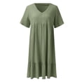 thumbnail image 5 of Women Casual Fashion Solid Color V Neck Short Sleeve Shirt Dress Swing Dress with Buttons T Shirts for Dress Women Dresses Casual Midi Shirt Dress Mature Womens Dresses Summer Mini Dress T Shirt, 5 of 6