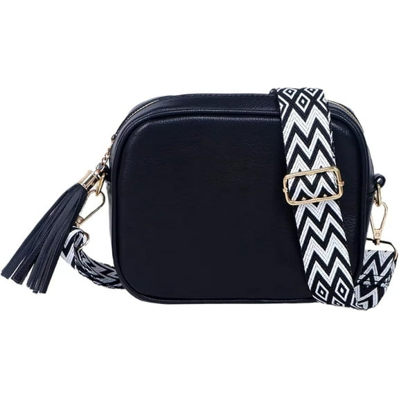 Cross Body Bag,Small PU Leather Shoulder Bag with Adjustable and Removable Wide Strap,Ladies Camera Handbag With Tassel Zipper Simple Design Cell Phone Bag Multipurpose Leather Crossbody Bag