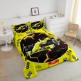 thumbnail image 4 of YST Yellow Race Car Comforter Set Queen Neon Honeycomb Racing Car Games Bedding Set For Kids Boys Teen,Racing Helmet Wheel Checkered Flag Bed Comforter Set Soft Lightweight Reversible Black, 4 of 6