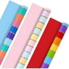 Hallmark All Occasion Reversible Wrapping Paper Bundle - Rainbow Stripes and Solid (3-Pack: 75 sq. ft. ttl.) for Birthdays, Weddings, Bridal Showers, Baby Showers, Valentine's Day and More