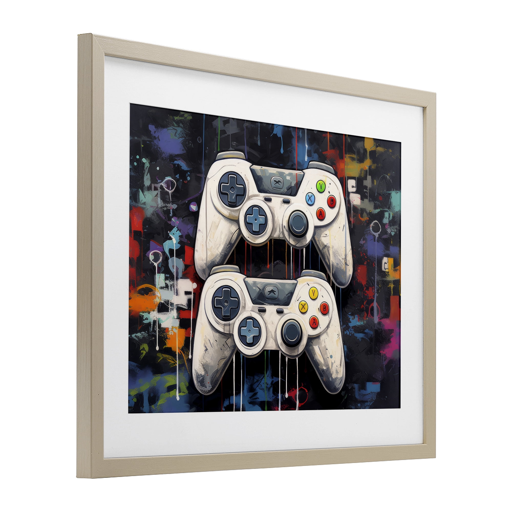 Stupell Industries Joystick Journeys with Paint Splatter Birch Framed Print Under Glass, design by Lazar Studio