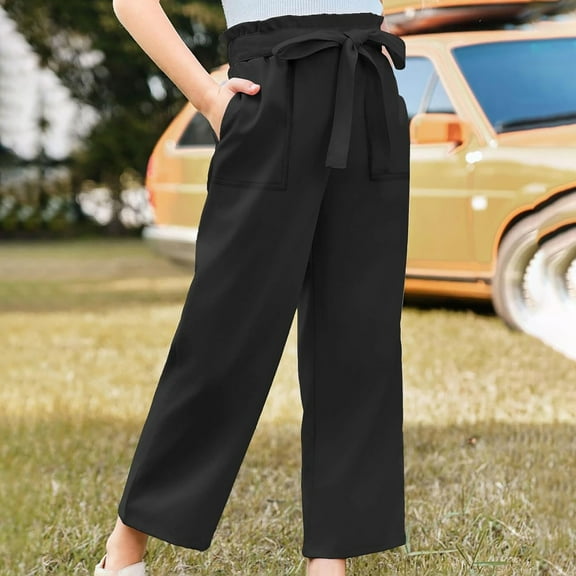 SNKSDGM Baby Girl Pants 18-24 Months Girls Wide Leg Pants High Elastic Smocked Waist Casual Flowy Cute Long Trousers 5-6 Years