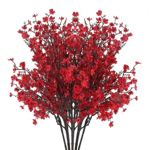 AILANDA 6 Faisceaux de Bébés Soufflent des Fleurs Artificielles Rouge Vrai Faux Toucher Gypsophile Bouquet Faux Plantes de Soie Décor pour la Maison Bouquets de Mariage Arrangement Floral Partie Table Centres de Table