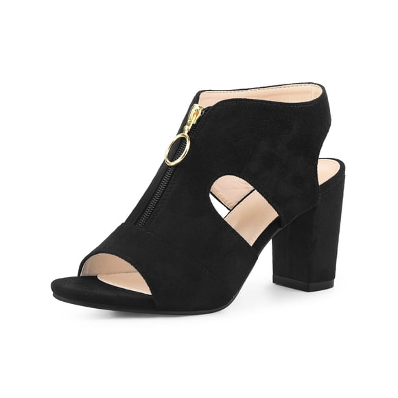 BLISSFUL STEP Women's Front Zipped Gladiator Shoes Block Heels Slingback Sandals Black 10