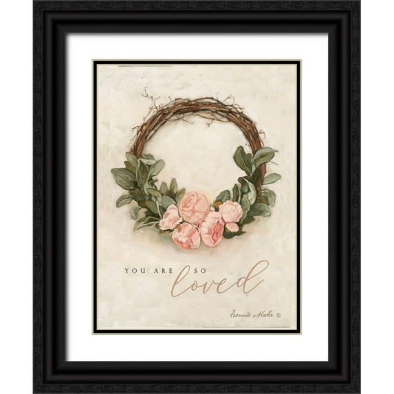 Mohr, Bonnie 15x18 Black Ornate Wood Framed with Double Matting Museum Art Print Titled - You Are So Loved Peony Wreath
