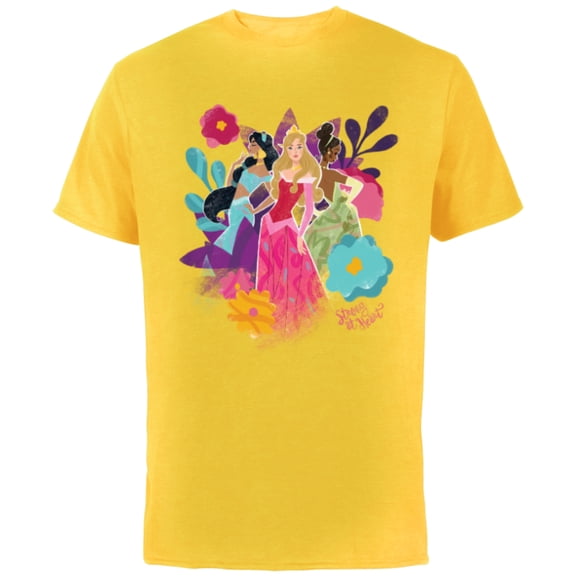 Disney Princess Jasmine Aurora and Tiana Strong at Heart - Short Sleeve Cotton T-Shirt for Adults - Customized-Yellow
