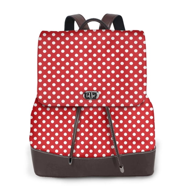 Disketp Red Polka Dot Mochila de Cuero para Mujer, Bolso de Espalda Antirrobo con Estilo para Viaje, Trabajo y Uso Diario