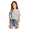 thumbnail image 5 of Girls T Shirt Boat Neck Short Sleeve Off Shoulder Basic Y2K Summer Tees Casual Going Out Tops (7-12Y), 5 of 5