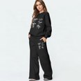 thumbnail image 2 of Women's Hoodie Jogger Set - Preppy Bow Print Hooded Sweatshirt & Matching Pants, Cozy & Cute Loungewear Set Black S, 2 of 6