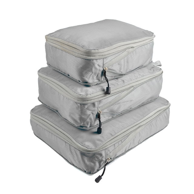 3PCS Compressed Packing Cubes Travel Storage Organizer Set Mesh Visual Luggage Portable Convenient Lightweight Suitcase Bag Grey