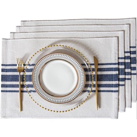 

Placemats Set of 4 for Dining Table Woven Cloth Place Mats for Kitchen Tabletop Décor Handcrafted Machine Washable Cotton Table mats 13 x 19 Inch Navy Blue and Beige