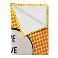 thumbnail image 2 of Live Laugh Love Soft Flannel Fleece Blanket, Comicbook Style Speech Bubble with a Words on Halftone Background, Cozy Plush for Indoor and Outdoor Use, 60" x 80", Orange Yellow Black, by Ambesonne, 2 of 5