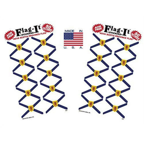 Made in The USA! 2 Packs of Flag-It Nova Scotia Flag Stickers, 100 Nova Scotia Sticker Decals