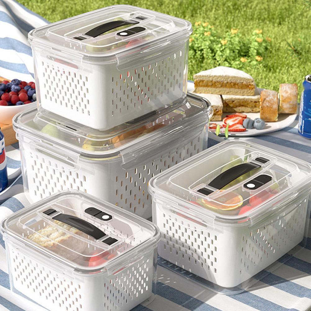 SharkTRUE Fruit Storage Containers for Fridge,Produce Storage Containers with Lid,Airtight Multipurpose Fruit Container with DraBasket & Removable Colander for Keeping Salad Berry Vegetables Fresh