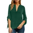 thumbnail image 2 of YYUIJK Womens Tops 3/4 Length Sleeve Blouses Dressy Casual Spring Summer Outfits Pleated Front T Shirts Curved Hem Green M, 2 of 6