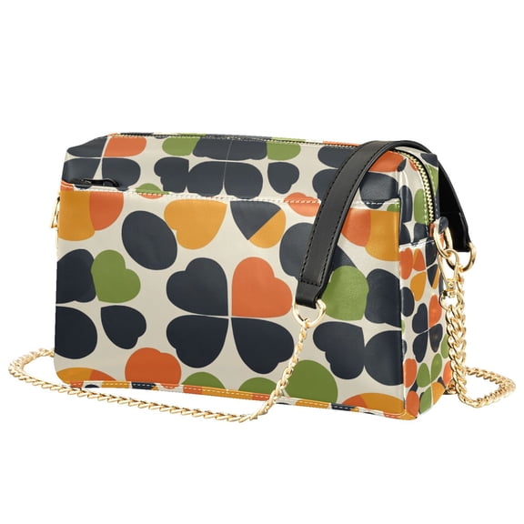 FORMRS Women Crossbody Purse with Chain Strap Vegan Leather Shoulder Handbag, Black Clover Pattern