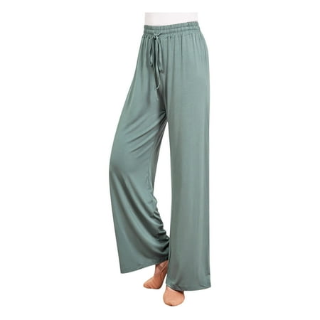 ShomPort Wide Leg Pants for Women Drawstring Elastic High Waist Yoga Pants Workout Athletic Comfy Long Trousers (Small Green)