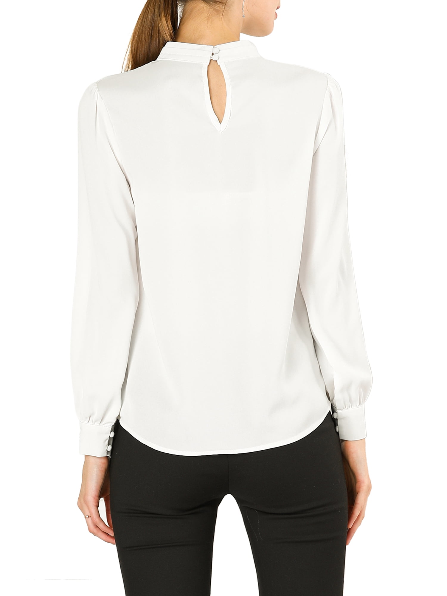 DARING DIVA Women's Stand Collar Long Sleeve Office Blouse M White