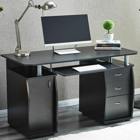Ktaxon Black 3 Drawers Computer Desk Black Study Workstation