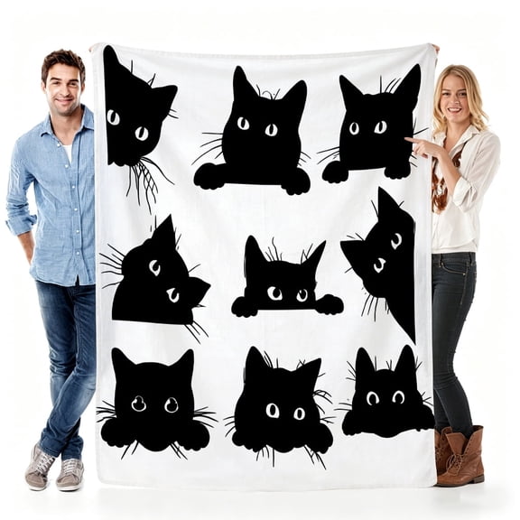 Verve & Co ShopBlanket Gift for Cat Lovers from Family,Soft Throw Blanket Fleece for Cat - themed Parties,Cat - lover's Birthday,Black Cat Design